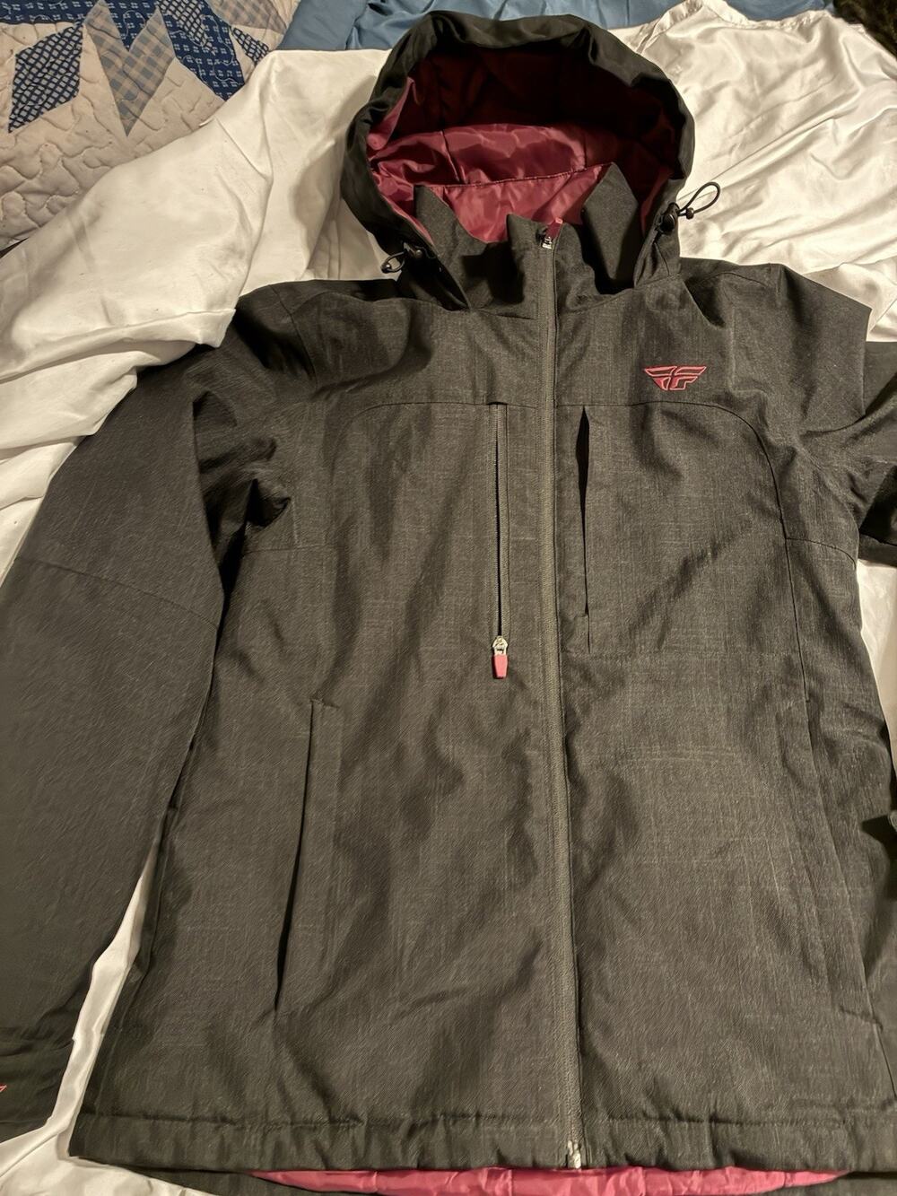 Fly Racing Women's Snow Jacket Large Gray Pink Accent Hooded Winter Coat